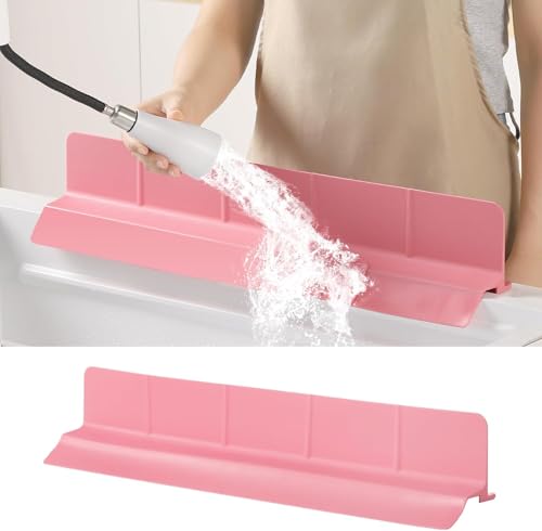 23" Ultra Silicone High Sink Splash Guard, Pink | Released in 2026, Self-Draining Water Splash Guard, for Kitchen Sink&Bathroom&Island, 3.5" Splash Guard, 7 Strong Suction Cup - color: Pink