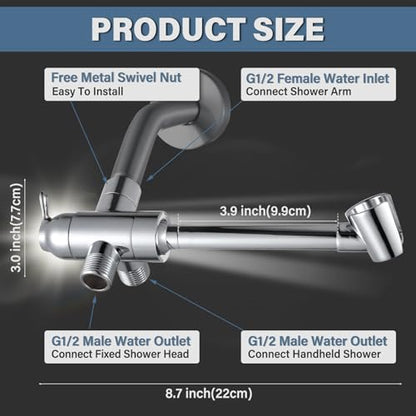 All Metal Shower Diverter Valve with HandShower Holder - Upgraded 3 Way Shower Head for Handheld and Fixed Rain Showerhead - Universal G1/2 Bathroom Part, Polished Chrome - color: Chrome Polished