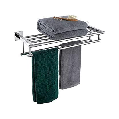 KOKOSIRI Bathroom Towel Rack Towel Holder 20 Inch Towel Shelf with Double Towel Bars Wall Mounted SUS 304 Stainless Steel, Polished Chrome, B6005CH-L20 - color: Polished Chrome, size: 20 Inch