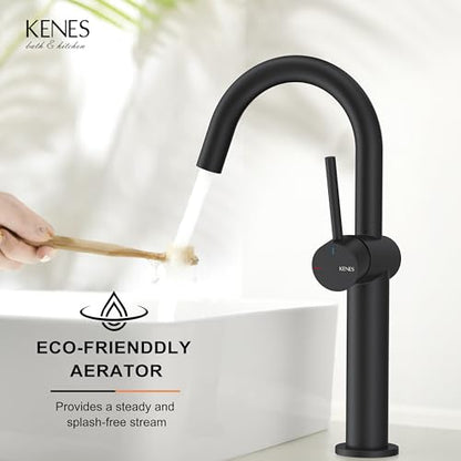 Matte Black Vessel Sink Faucet Single Handle, Tall Bathroom Faucet | Vessel Bowl Faucet with Pop Up Drain & Supply Lines, Lead-Free cUPC & NSF Certified, 1 Hole Faucet for Vanity RV Restroom - color: Matte Black, size: Tall