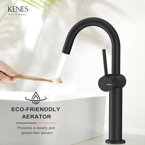 Matte Black Vessel Sink Faucet Single Handle, Tall Bathroom Faucet | Vessel Bowl Faucet with Pop Up Drain & Supply Lines, Lead-Free cUPC & NSF Certified, 1 Hole Faucet for Vanity RV Restroom - color: Matte Black, size: Tall