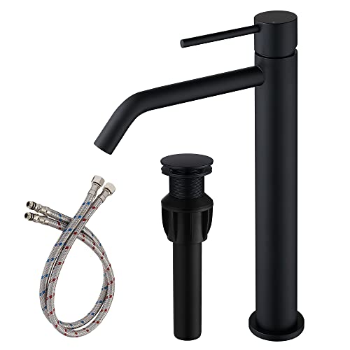 Black Vessel Sink Faucet with Drain Assembly and cUPC Supply Lines, JXMMP Stainless Steel Matte Black Faucets for Bathroom Sink, Tall Bathroom Faucet JXM1001BK - color: Black, size: Tall Faucet