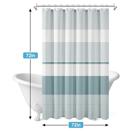 3 in 1 Shower Curtain and Liner,72 x 72 inch, Teal Geometric | Modern Striped Shower Curtain and PEVA Liner Set with 12 Rust-Resistant Metal Hooks, Waterproof Fabric Curtains for Bathroom - color: Teal