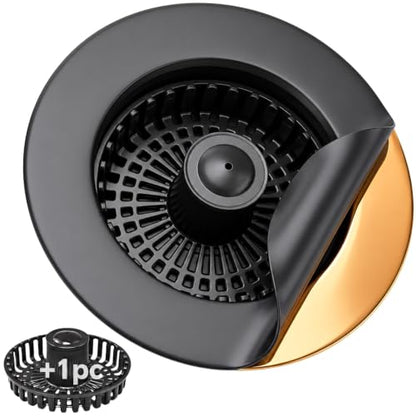 Kitchen Sink Stopper, 3 in 1 Pop Up Kitchen Sink Drain Strainer, with an Extra Basket Strainer, Sink Drain Stopper for US Standard 3-1/2 Inch, Brass Material Electroplate (Black) - color: Black