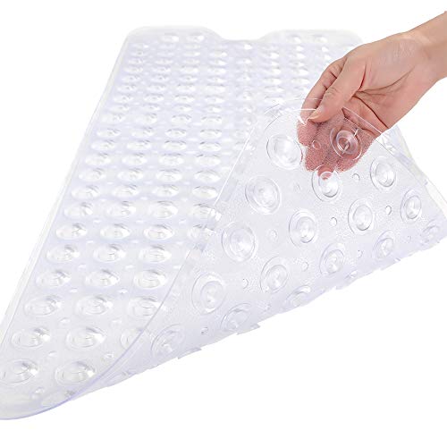 Bathtub and Shower Mats, Extra Long Non-Slip Bath Tub Mat 39 x 16 Inch, Machine Washable Bathmat with Suction Cups & Drain Holes for Bathroom Floor, Clear - color: Clear