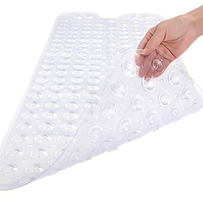Bathtub and Shower Mats, Extra Long Non-Slip Bath Tub Mat 39 x 16 Inch, Machine Washable Bathmat with Suction Cups & Drain Holes for Bathroom Floor, Clear - color: Clear