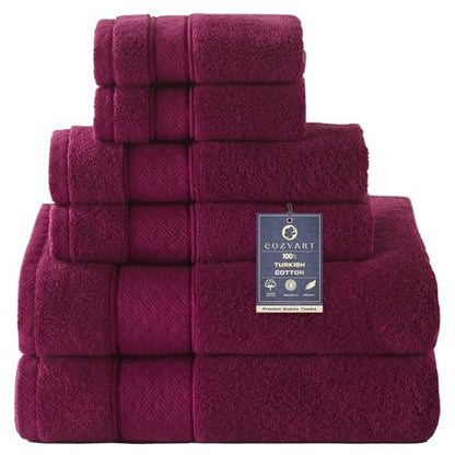 COZYART Bath Towel Set 6 PCS, Burgundy Luxury 100% Turkish Cotton 650GSM | Soft Absorbent Quick Dry, OEKO‑Tex 100 Cert. Zero Twist Ring Spun Cotton, Plush Fluffy, Breathable Hotel Quality Towels Set - color: Burgundy