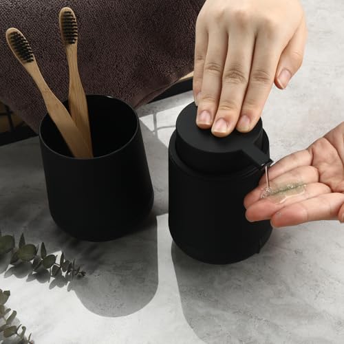 GAHEFY Black Bathroom Countertop Accessories Set - Soap Dispenser and Toothbrush Holder with Silicone Boot,Vanity Tray (Black Liquid) - color: Black Liquid