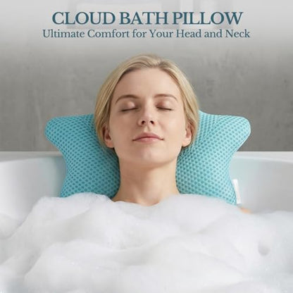 Non Slip Bath Pillow, Luxury Spa Bathtub Head & Neck Rest Support, Permeable Quick Drying Air Mesh Tub Pillow with 4 Large Suction Cups, Fits Any Tubs, Soft and Relaxing-Lake Blue - color: Lake Blue