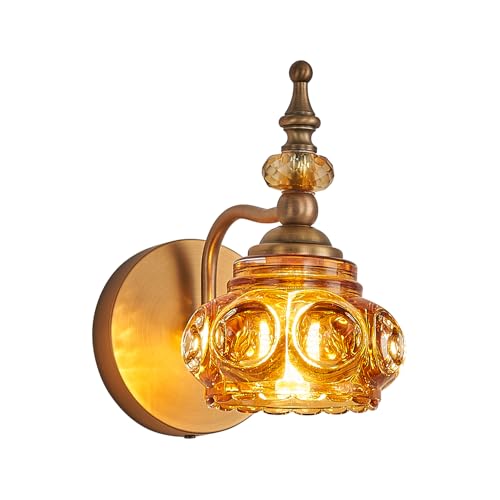 Vintage Wall Sconces with Amber Rose Glass Lampshade Bathroom Sconces Modern Wall Lighting Fixture for Bedside Bedroom Doorway - color: Amber Rose, size: 1-Light (1-Pack)