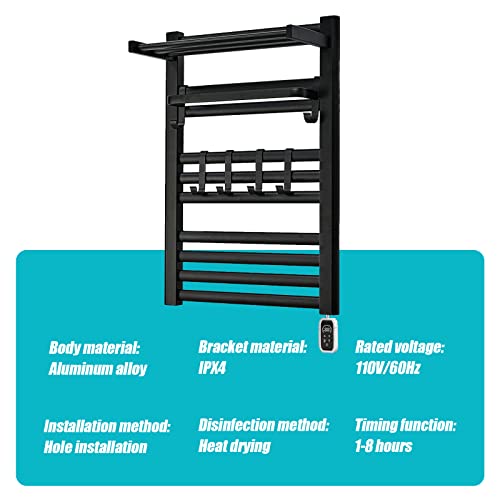 Towel Warmer Wall Mount, Heated Towel Rack with Built-in Timer 12 Bars Electric Matte Black Stainless Steel Heated Towel Warmer for Bathroom, Hot Plug-in Bath Towel Heater Brushed Nickel