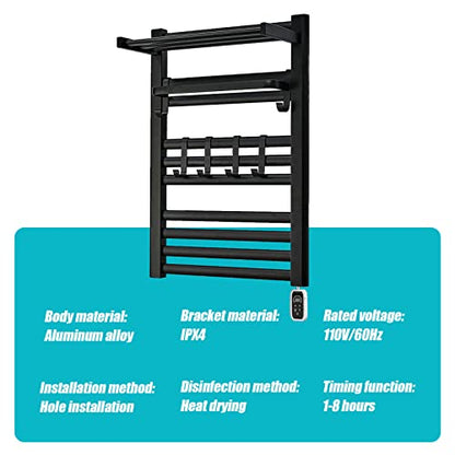 Towel Warmer Wall Mount, Heated Towel Rack with Built-in Timer 12 Bars Electric Matte Black Stainless Steel Heated Towel Warmer for Bathroom, Hot Plug-in Bath Towel Heater Brushed Nickel