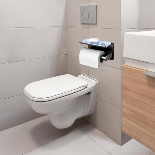 Premium Toilet Paper Holder with Phone Shelf, Wall Mounted, for Bathroom, Living Room, Restroom, RV, and so on, Stainless Steel-Rustproof,Tissue Roll Holder with Storage Shelf-Silvery(YaoJooHome) - color: Silver