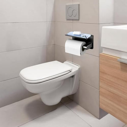 Premium Toilet Paper Holder with Phone Shelf, Wall Mounted, for Bathroom, Living Room, Restroom, RV, and so on, Stainless Steel-Rustproof,Tissue Roll Holder with Storage Shelf-Silvery(YaoJooHome) - color: Silver