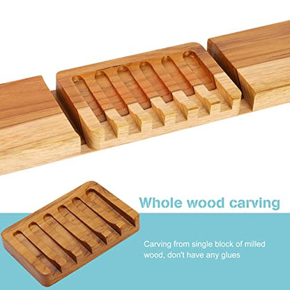HTB Soap Dish with Slanted Waterfall Design,Teak Wood Bar Soap Holder | Soap Saver Keep Soap Bar Dry,Extend Soap Life,Non-slip Soap Tray for Shower,Bathroom,Sink,Kitchen,Countertop,Self Draining - color: 1pcs