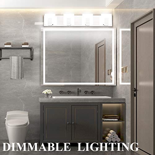 Aipsun 4 Lights Dimmable Modern LED Vanity Light for Bathroom Frosted White Acrylic Chrome Up and Down Bathroom Wall Light Fixtures Over Mirror(White Light 6000K) - size: 4 Lights