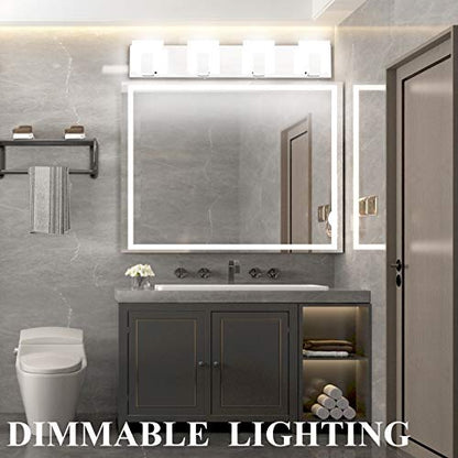 Aipsun 4 Lights Dimmable Modern LED Vanity Light for Bathroom Frosted White Acrylic Chrome Up and Down Bathroom Wall Light Fixtures Over Mirror(White Light 6000K) - size: 4 Lights