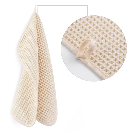 POLYTE 430 GSM Microfiber Lint Free Washcloth Face Towel, 13 x 13 in, 4 Pack (Waffle Weave) - color: Light Beige