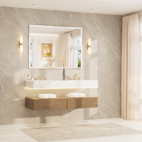 TETOTE 48" x 36" Large Mirror with Frameless Tempered Beveled Edge for Vanity and Bathroom - size: 36"L x 48"W