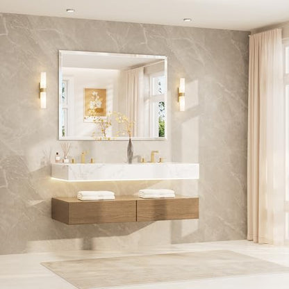 TETOTE 48" x 36" Large Mirror with Frameless Tempered Beveled Edge for Vanity and Bathroom - size: 36"L x 48"W