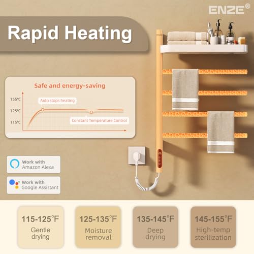 Smart Rotating Heated Towel Rack, 4-Bar, White | Wall-Mounted Electric Towel Warmer, Swivel Shelf, Wi-Fi App Control, 24H Timer, Stainless Steel - color: White 17.72"x26.77"
