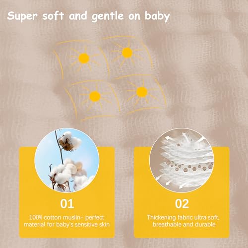 Lovely Care 12 Pack Muslin Burp Cloths 100% Cotton Muslin Cloths Large 20''x10'' Extra Soft and Absorbent Baby Burping Cloth - Brown - color: Brown, size: 10x20 Inch (Pack of 12)