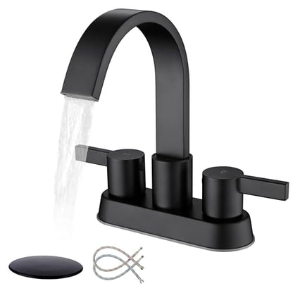 Matte Black Bathroom Faucets 3 Hole, 4 Inch Centerset Faucet | 4 Inch Centerset Bathroom Faucet, 360 Swivel Spout, Stainless Steel Bathroom Faucet with Pop Up Drain - color: Matte Black
