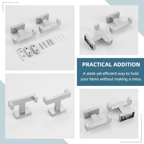 Angle Simple Bathroom Double Hook Brushed Nickel, Hand Towel Holder, 2 Pack | Modern Coat Robe Hook for Wall, SUS304 Stainless Steel Bath Towel Hanger, Screw Wall Mount - color: Brushed Nickel, size: 2 Pack