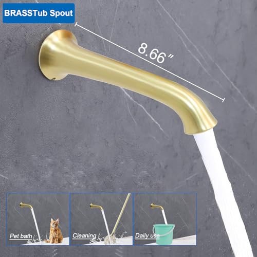 Enga Brushed Gold Antique Brass Tub Shower Faucet Fixture Shower System, 8inch Wall Mount Rain Shower with Spout and Hand Spray - color: Brushed Gold, style: 8" Head + Tub