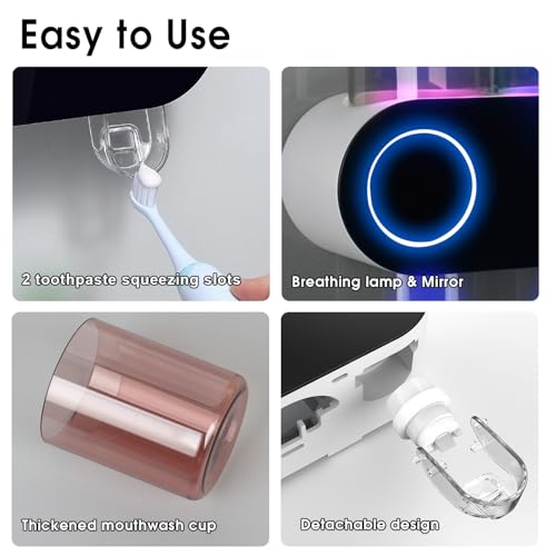 iHave UV Toothbrush Sanitizer Holder Wall Mount Toothpaste Dispenser, 2-Cup | Auto-Cycle Disinfection Toothbrush Holders for Bathrooms with UV Toothbrush Sanitizer & Toothpaste Dispenser, Breathing Light - color: Uv Black 2 Cups