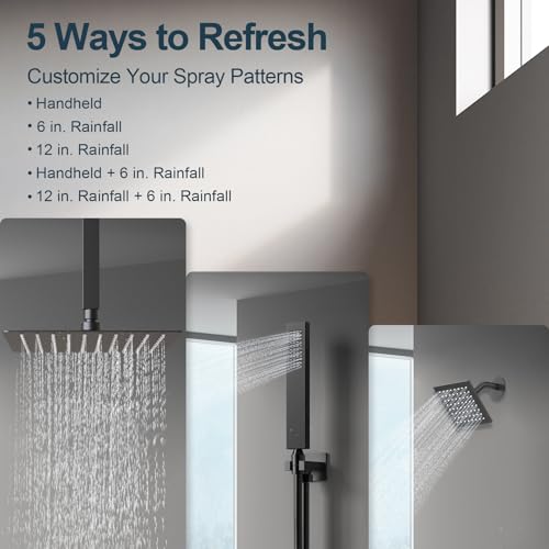 3-Function Thermostatic Shower System with Dual Rainfall Heads, Handheld Sprayer Matte Black - color: Matte Black