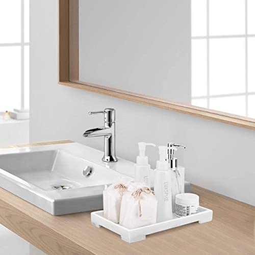 Luxspire Marble Tray for Soap Dispenser Perfume Jewelry, M, Marble White | 10 x 6 inch, non-slip waterproof resin, easy wipe clean, fits bath kitchen vanity, holds jewelry toiletries soap - color: B - White Marble, style: Medium