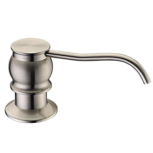 Built in Deck Mount Liquid Lotion Kitchen Countertop Metal Soap Dispenser, Brushed Nickel Brass Dispenser Pump with 500ml (17oz) High Capacity Bottle - color: Brushed Nicke, size: Without Hose