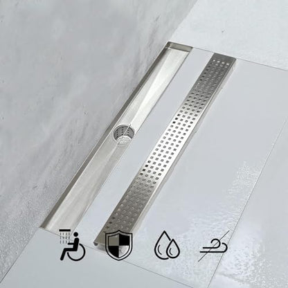 18 Inch Linear Shower Drain Brushed Silver with Grate Removable | Square Hole Panel,AISI 304 Stainless Steel Fast Drainage Rectangle Hidden Shower Trench,Detachable Hair Catcher,Leveling Feet - color: Stainless Steel, size: 18 inch+No Base