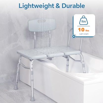 HOMLAND Tub Transfer Bench with Backrest for Bathtub, Height Adjustable | 400 lbs, Slip-Resistant Feet, Sturdy Aluminum Heavy Duty Shower Chair, Safer Bathing Aid Bench for Elderly and Disabled