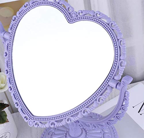 AKOAK Heart-Shaped Cosmetic Mirror, Purple | Plastic, Double-Sided, Rotatable, Lightweight - color: Purple