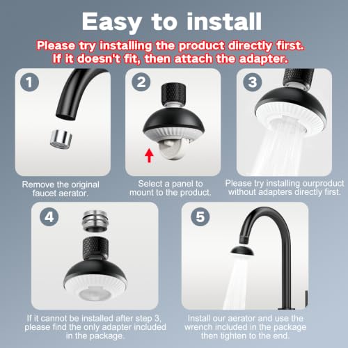 Kitchen Faucet Sprayer Attachment, Anti-Splash 3-Mode Swivel Faucet Extender with Wide Spray Area, 360° Rotating Faucet Aerator, Faucet Head Replacement for Kitchen (Black) - color: Black