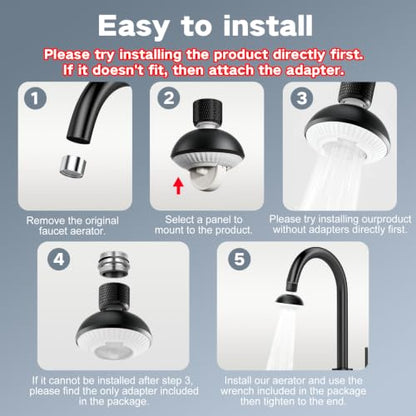 Kitchen Faucet Sprayer Attachment, Anti-Splash 3-Mode Swivel Faucet Extender with Wide Spray Area, 360° Rotating Faucet Aerator, Faucet Head Replacement for Kitchen (Black) - color: Black