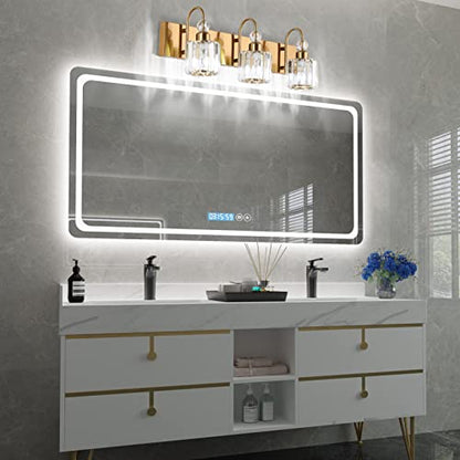 Ralbay Brass Gold Bathroom Vanity Lights 3-Lights Brass Gold Crystal Vanity Lights Over Mirror Modern Crystal Brass Gold Bathroom Vanity Lighting Fixtures - color: Round-Brass, size: 3-light