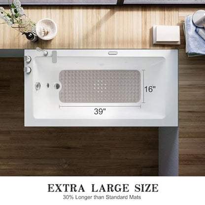 Bathtub and Shower Mats, Extra Long Non-Slip Bath Tub Mat 39 x 16 Inch, Machine Washable Bathmat with Suction Cups & Drain Holes for Bathroom Floor, Tan - color: Tan