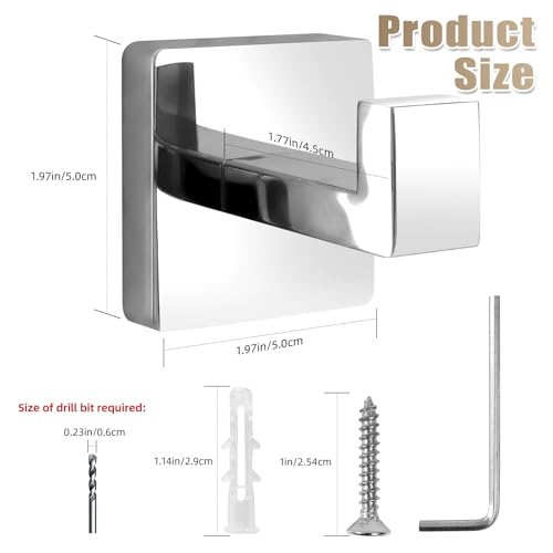 Towel Hooks for Bathrooms Robe Hook Coat Hook 4 Pack Polished Chrome Stainless Steel Heavy Duty 33 Lbs Wall Mounted Square Hooks for Bathroom Kitchen Bedroom - color: Polished Chrome