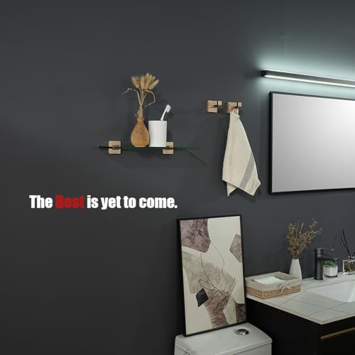 JQK Bathroom Glass Shelf, Floating Tempered Glass Shower Storage 16 by 5 inches, 304 Stainless Steel Champagne Bronze Wall Mount, TGS201L16-CB - color: Champagne Bronze, size: 16 Inch