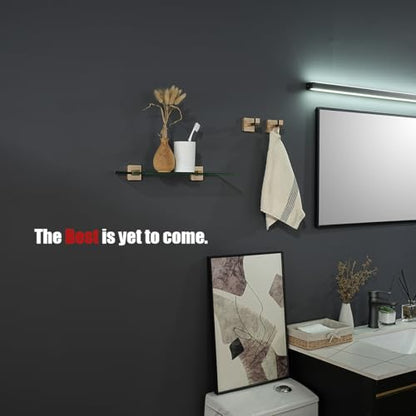 JQK Bathroom Glass Shelf, Floating Tempered Glass Shower Storage 16 by 5 inches, 304 Stainless Steel Champagne Bronze Wall Mount, TGS201L16-CB - color: Champagne Bronze, size: 16 Inch