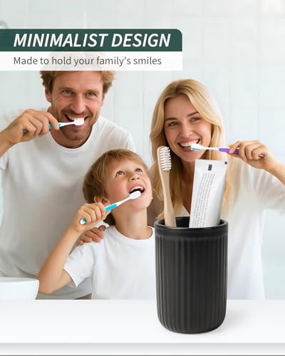 BosilunLife Ceramic Toothbrush Holder - 12oz Bathroom Toothbrush Holder Tooth Brush Holders Tumbler Cups Reusable Toothbrush Mouthwash Cup Small Toothbrush and Toothpaste Holder, Striped Black - color: Black-vsc, size: striped-cylinder
