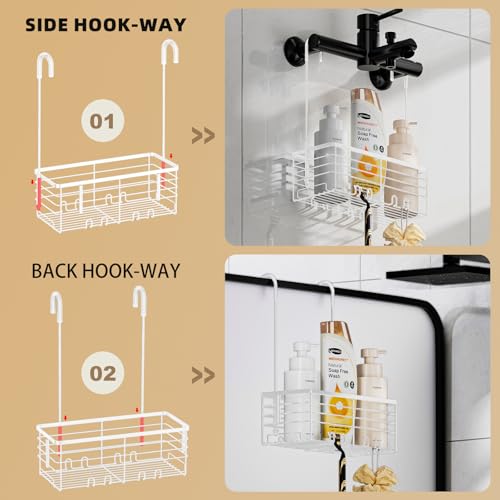 SHANSHUI Shower Caddy Hanging Bathroom Organizer Basket, Shampoo Bracket, Over Door Showers Caddy with Hooks, 304 Stainless Steel Rust Proof Rack- White - size: 10.98"D x 4.7"W x 13.6"H
