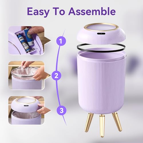 Procade Automatic Trash Can Bathroom,Auto Small Purple Garbage Can with Lid | 3 Gallon Touchless Motion Sensor Trash can with Legs,Smart Gold Purple Waste Basket for Bedroom,Kitchen,Dorm,rv,Office - color: Purple