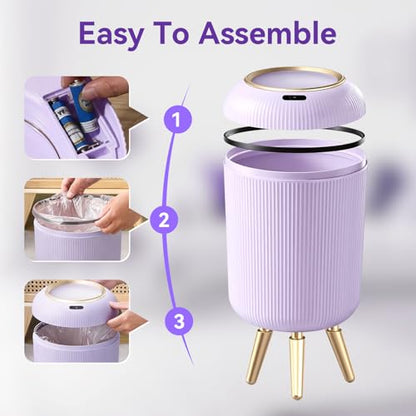 Procade Automatic Trash Can Bathroom,Auto Small Purple Garbage Can with Lid | 3 Gallon Touchless Motion Sensor Trash can with Legs,Smart Gold Purple Waste Basket for Bedroom,Kitchen,Dorm,rv,Office - color: Purple
