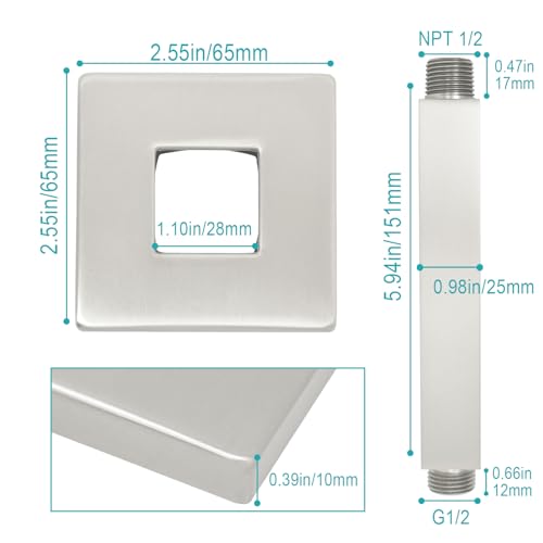 Enga Brass 6-Inch Straight Shower Arm with Flange, Brushed Nickel - color: Brushed Nickel, style: 6 Inch