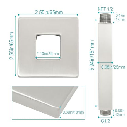 Enga Brass 6-Inch Straight Shower Arm with Flange, Brushed Nickel - color: Brushed Nickel, style: 6 Inch