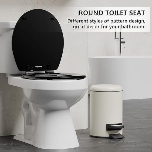 Angol Shiold Slow Close Wood Toilet Seat（Black, Round 16.5''） | Durable enameled wood round toilet seat, adjustable non-slip hinges, anti-pinch bumpers, easy to install and clean